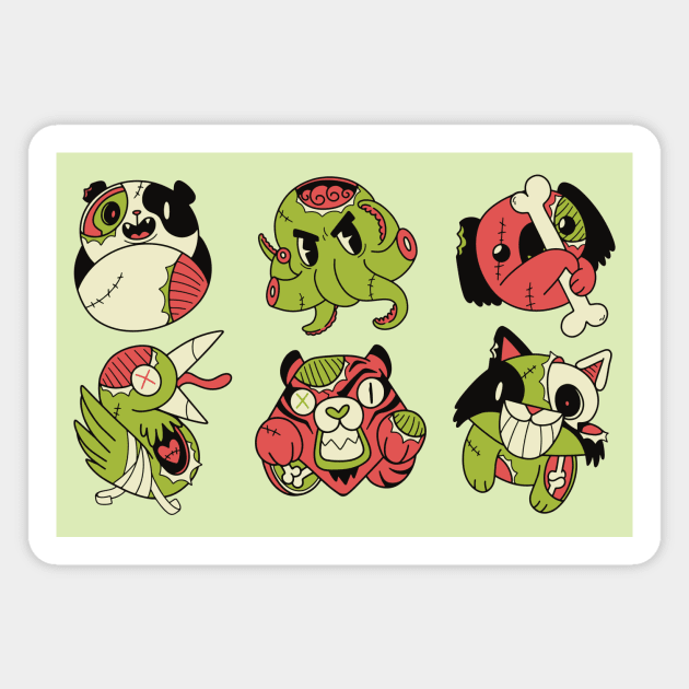 Cute Zombie Animals // Koala Octopus Panda Cat Tiger Bird // Funny Halloween Animals Magnet by SLAG_Creative